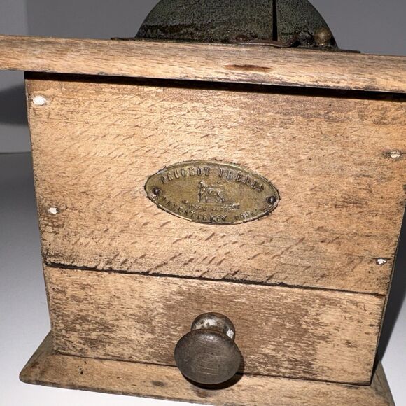 Vintage French Peugeot Freres Coffee Grinder Burr Mill Wooden French Country - Picture 9 of 16